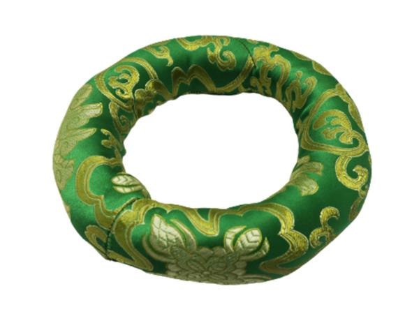 Petit coussin pour bol chantant vert motif ethnique doré Ø 8 cm