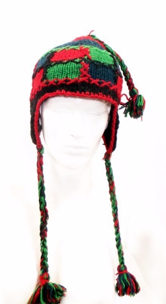 Bonnet en laine à carreaux rouge et vert