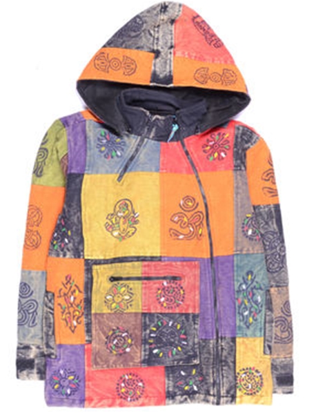 Manteau à capuche en patchwork multicolore