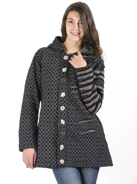 Manteau long noir griffé intérieur polaire