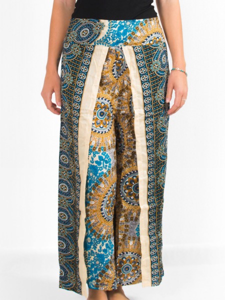 Pantalon fendu devant ample à motif mandala dentelle turquoise
