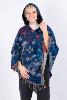 Poncho à capuche bleu au motif paisley en laine