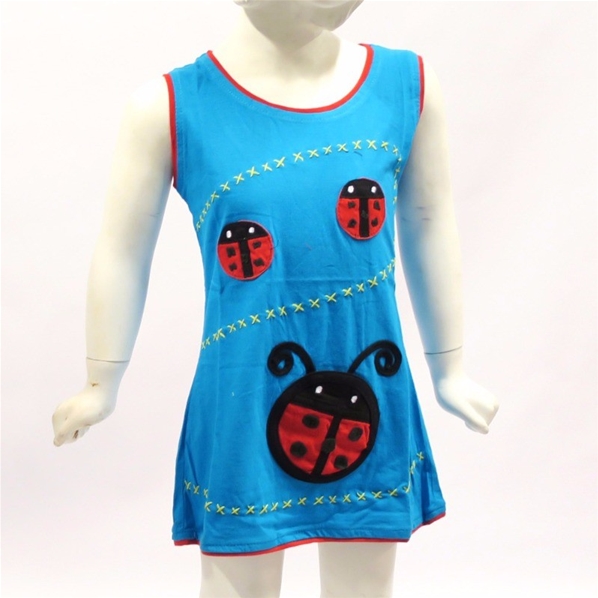 Robe bleue sans manche coccinelle