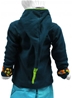 Sweat zippé bleu pétrole patchworks fleurs et ronds