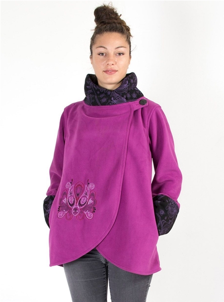 Veste mi longue en polaire violette à l'imprimé ethnique
