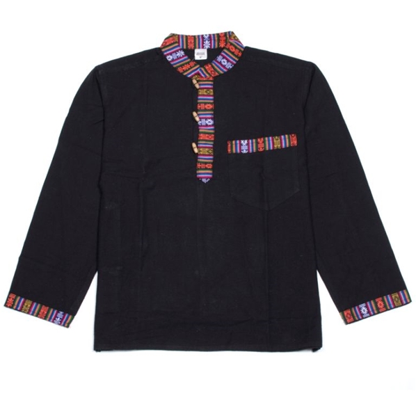 Chemise noire à manches longues motif Népalais
