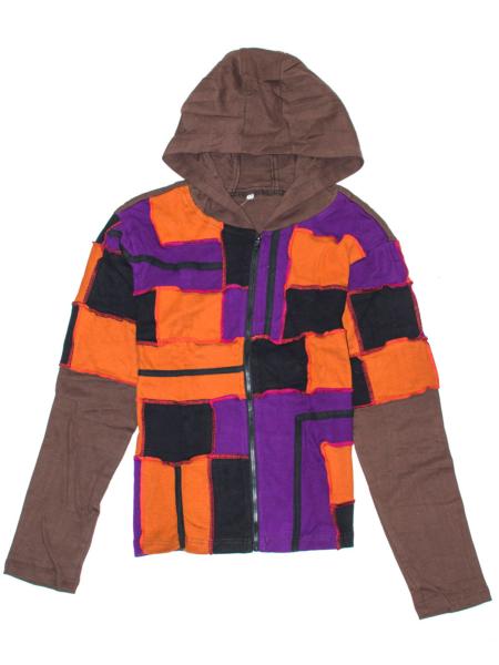 Gilet patchwork à capuche aux couleurs élément terre