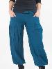 Pantalon bouffant pétrole en coton ceinture façon thaï