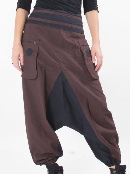 Pantalon sarouel original à découpe noir et marron