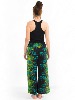 Pantalon fendu devant ample à motif plume de paon noir turquoise