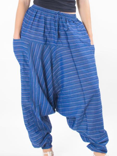 Pantalon sarouel léger à rayures bleu et marine